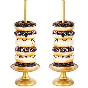 Donut Stand Metal 2 Pack,Display Tower for Dessert Table, Doughnut Holder for Birthday, Wedding, Baby Shower, Bridal Showers,Christmas, Party Supplies (Gold)