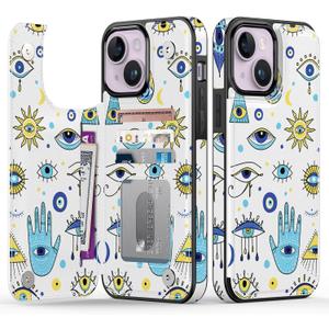 Goodon for iPhone 14 Plus Case Wallet - Flip Folio Leather Cover with Trendy Floral Design, 4 Card Slots & Kickstand Function, Stylish Protective Phone Case for Women and Girls - Eyes