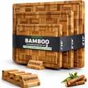 Bamboo Cutting Board Set of 3 with Holder | Deep Juice Groove for Meat Veggies & Fruits | Heavy-Duty Knife-Safe Bamboo Wood Cutting Boards for Kitchen Prep | Non-Slip End Grain Chopping Block