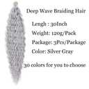 30inch Ocean Wave Braiding Hair Extensions 3packs Long Deep Curly Wave Braid Hair Synthetic Twist Ripple Crochet Curly Braids Hair for Women 100g/pack(30",Silver Gray)
