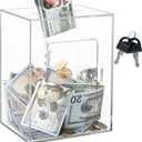 Clear Acrylic Piggy Bank with Lock and Key for Kids Adults, Openable Money Saving Box for Cash Coins Real Money (Clear)