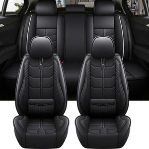 Amooca Car Seat Covers Full Set Automotive Seat Protection Fit for Most Cars SUVs Front & Back Seats Waterproof Nappa Leather Car Seat Cushion Protector Black