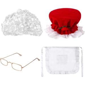 Numjaw Mrs Claus Costume Adult Women,Mrs Claus Hat Mrs Claus Wig Mrs Claus Glasses Mrs Claus Apron,Old Lady Curly Wig Girls Mrs Claus Costume for Women Mrs Santa Claus Costume Accessories for Women