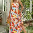 AlvaQ Women's 2025 Summer Sleeveless Floral Print Maxi Dress Strap Square Neck Beach Sun Dress (L)