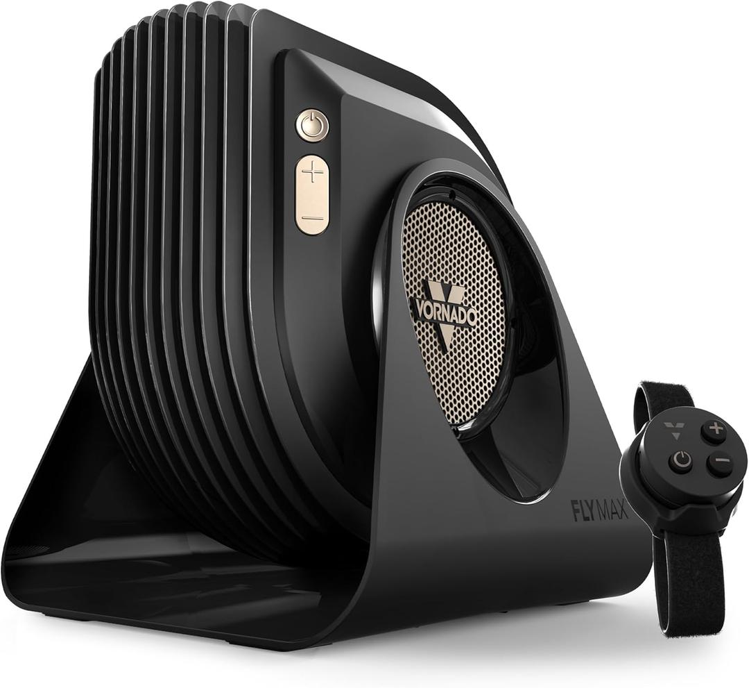 Vornado FLY MAX High Velocity Fitness Floor Fan, Omnidirectional Remote with Equipment Straps, 4 Speed Settings, Adjustable Tilt, Whole Room Circulation, Powerful Fan for Training Sessions, Black