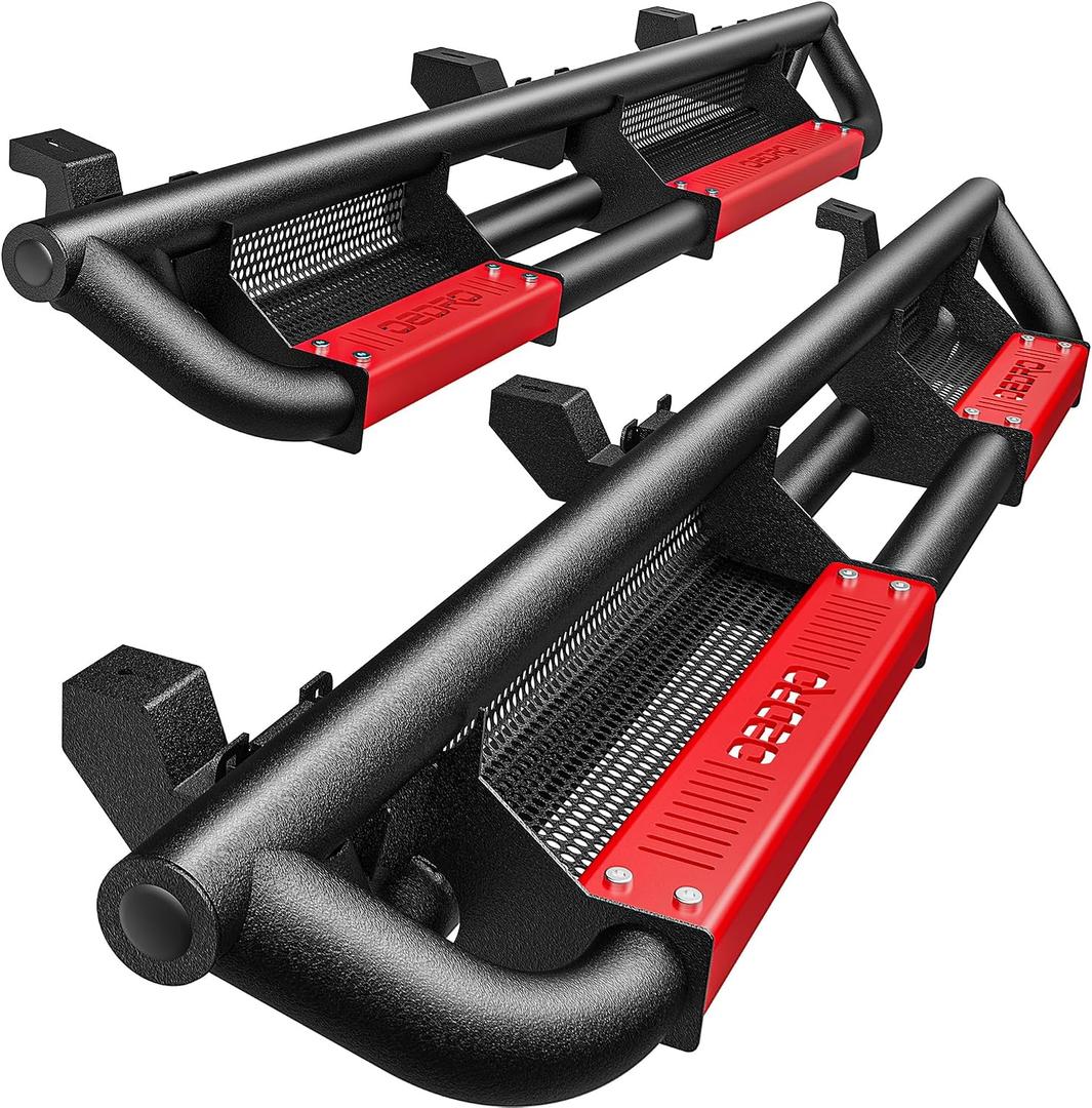 OEDRO Running Boards Compatible with 2007-2018 Jeep Wrangler JK Unlimited JKU 4 Door, Drop Side Steps Rails, Black and Red Nerf Bar