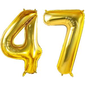 Number 47 Balloons for 47th Birthday Party Decorations, 0-100 Large No.47 for Women Men and Mother Dad, 40 Inch Gold Foil Helium for 47 Year Old Anniversary