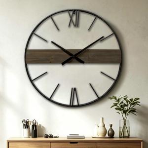 30 Inch Large Modern Wall Clock Oversized Rustic Wood Metal Frame Silent Non-Ticking Battery Operated Decorative Clocks for Living Room Kitchen Bedroom Office (Vintage Brown)