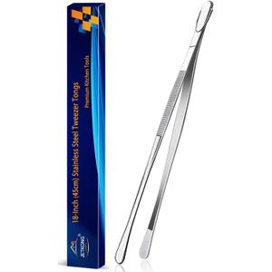 JETKONG 18 Inch (45cm) Extra Long Grill Tongs, Heavy Duty Stainless Steel Tweezer Tongs for Cooking, Grilling, Barbecue/BBQ, Buffet and Turning Food (Round Tips)