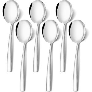 Extra Large Serving Spoons Set 11.7-Inch Silver Serving Utensils 18/8 Stainless Steel Big Metal Spoons for Buffet, Parties, Catering, Banquet - Dishwasher Safe (6-Pack, Silver)
