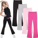 FEQO Girls Flare Leggings Pants Girl Cotton Leggings Bell Bottoms 5-14 Years (9-10 Years, Black, Light Gray, Rose Red, Pink)