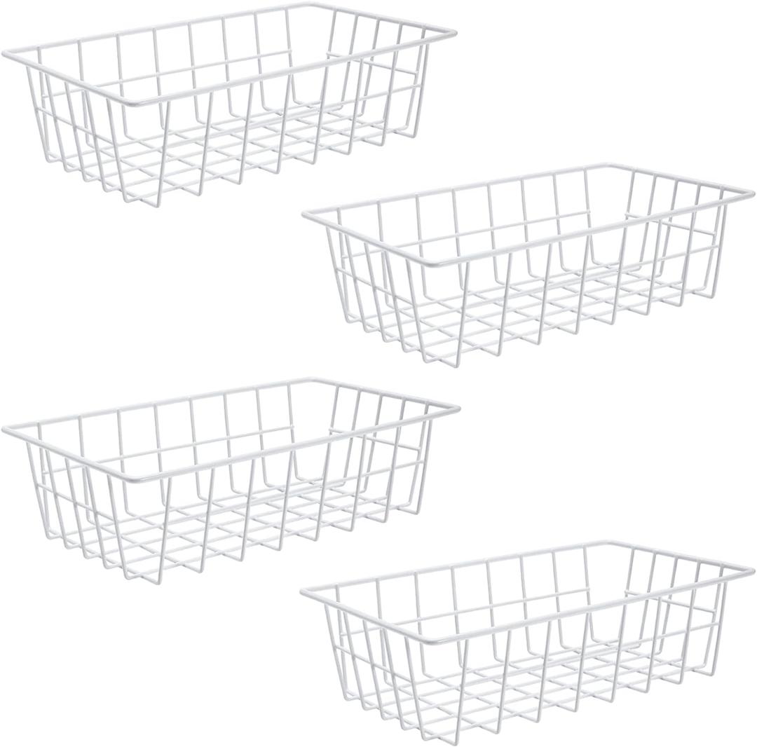 Orgneas Freezer Organizer Bins Metal Wire Storage Baskets for Upright Refrigerator Chest Freezer, Kitchen Pantry Storage and Organization for Fruit Vegetable Soda Cans Toys and Snacks, Set of 4