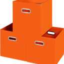 Fabric storage bins Cubes, Fabric Cube Organizer with Handle, Foldable Cube Bins for Cloth or Accessary Storage, 11x11x11, Set of 3, (Orange)