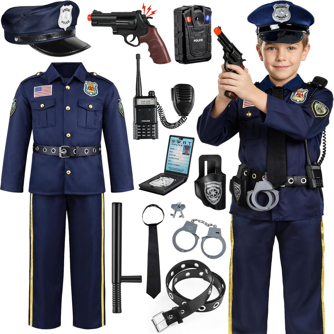 Joycover Police Costume for Kids - Career Day Officer Costume for Boys Girls with Toy Accessories, Toddler Kids Halloween Costumes, Cop Outfit Kit for Halloween Dress Up Pretend Roleplay -M (M(5-7Y))