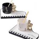 Creative Piano Coffee Mug Ceramic Tea Mug With Saucer and Spoon Coffee Mugs for Office and Home 6.5 oz/200 ml for Tea Latte Milk Holiday Gift (White)