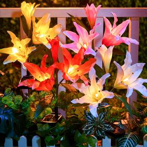 Brightown Solar Lights Outdoor, 4 Pack Solar Garden Lights with Larger & More Realistic Lily Flowers, Waterproof Outdoor Solar Lights for Yard Patio Lawn Pot Decoration