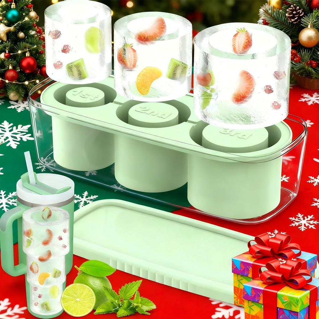 White Elephant Gifts Christmas Stocking Stuffers, Ice Cube Tray for Stanley Tumbler 20-40oz, Silicone Ice Molds for Freezer, Ice Maker for Whiskey, Coffee, BPA-free, Gift for Men(Green)