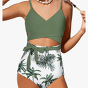 Girls Swimsuit Cutout One-Piece Bathing Suit V-Neck Swimsuits for Teens Cute Swimwear with Drawstring Cover Up 15-16Y
