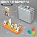 Mexican Train Dominoes Set with 4 Holders - Dominoes Double 12 with Wooden Hub and Tiles Holders - Double 12 Dominos Set for Family Game Night for Adults and Kids Ages 8 and up (D12 + 4 Holders)