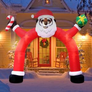 [Flash Light] 10FT Tall Christmas Inflatable Outdoor Decoration Candy Castle with Santa Gingerbread and Penguin, Christmas Blow Up Candy Castle Inflatables for Xmas Outdoor Decorations