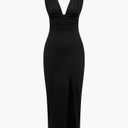 Black Sleeveless V-Neck Ruched Midi Dress, Size M