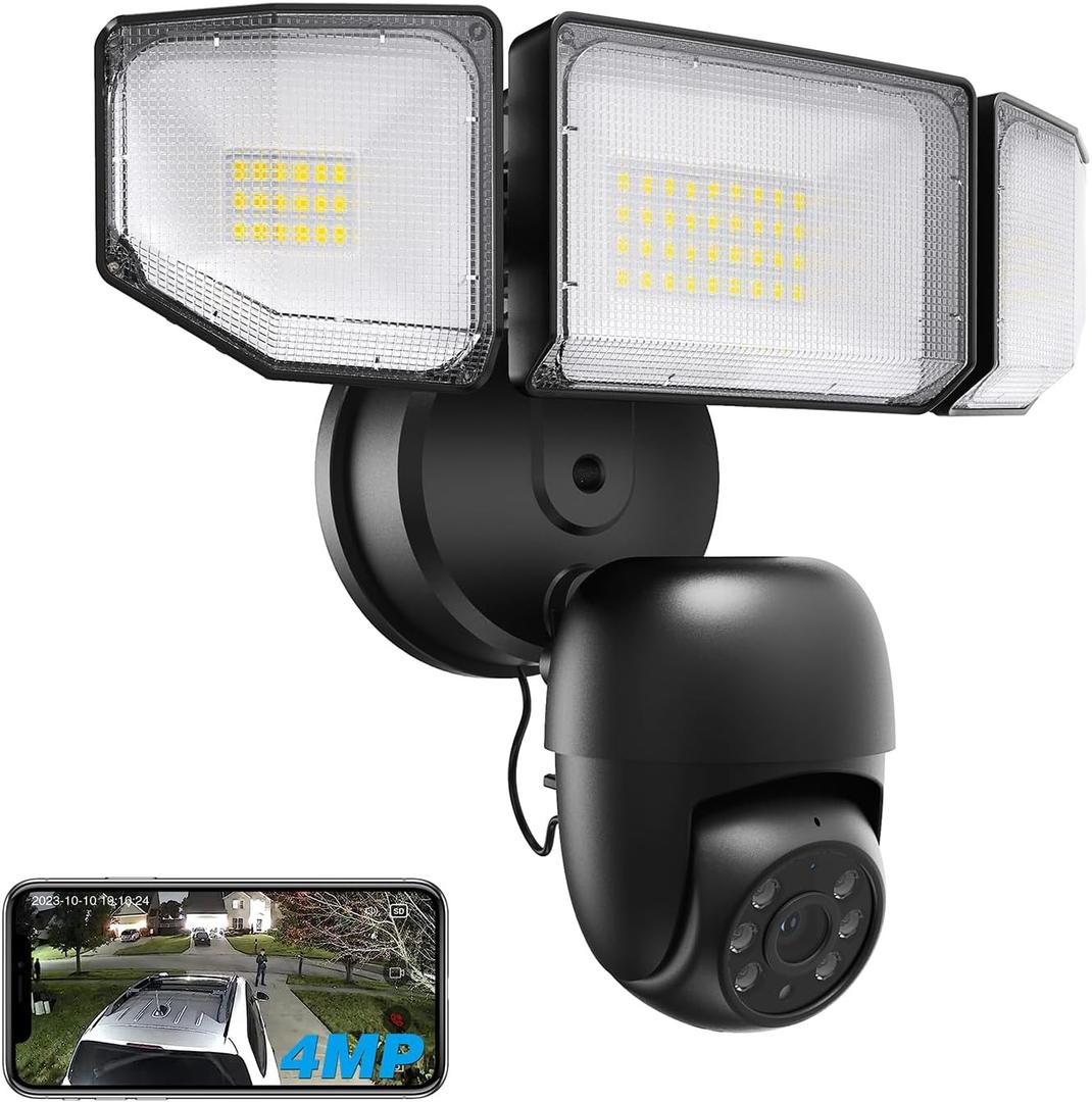 Floodlight Camera Outdoor, 55W 5500LM Motion Sensor Outdoor Lights Camera, 2K QHD Security Flood Light with Camera, 340 Pan & Tilt, Auto Tracking, Color Night Vision, 2-Way Audio, Cloud/SD Storage