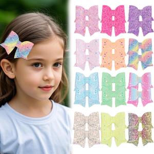 XIMA Glitter Hair Bows for Girls, 24 Piece Set with Alligator Clips, Rainbow Sparkle Hair Accessories