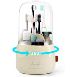 Toothbrush Holders for Bathrooms, Rotating 7 Slots Toothbrush Holder with Cover, Kids Electric Toothbrush and Toothpaste Holders for Caddy for Bathroom Vanity, Sink, Countertop, Beige