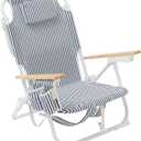 SUNNYLiFE Luxe Reclining Beach Chair with Insulated Cooler Pocket | 6 Positions Incl. Flat, Oak Armrests, Backpack-Ready | The Resort Coastal Blue