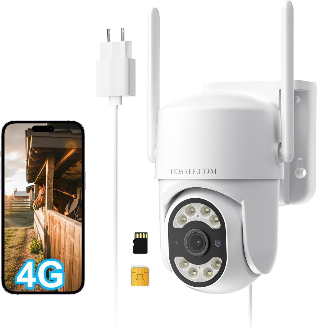 No WiFi Security Camera, 4G LTE Cellular Security Camera, Plug-in Cameras for Home Security, Auto Tracking, Smart Detection, Night Vision, 24/7 Recording, Free Cloud Storage (Need to Apply)