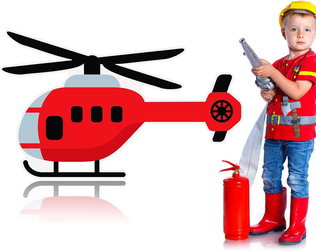 Briwooody 3ft Firetruck Birthday Party Decoration Fire Truck Themed Cardboard Cutout Standup Photo Props Party Back Drops for Birthday Baby Shower Anniversary Supplies(Fire Rescue Helicopter)