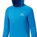BASSDASH Youth UPF50+ Performance T Shirt with Hood Long Sleeve Fishing Hiking Sun Shirt FS03Y (Small, Malibu Blue)