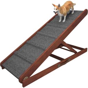 Dog Ramp for Bed, Couch, Car, Folding Pet Ramps Adjustable Wooden Dog Ramp, 39.75 x 14 inches, 5-Height Settings, Non-Slip Surface, Foldable Design with Handle
