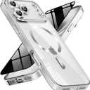 Magnetic for iPhone 17 Pro Max Case with Privacy Screen Protector & Full Camera Cover,[Non-Yellowing] Shockproof Clear Phone Case Compatible with MagSafe Women Girls for iPhone 17 ProMax,Silver