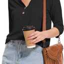 Dimur Womens Tops 3/4 Sleeve V Neck Button Down Shirts Business Casual Outfits Basic Tees Summer Top 2026 (Medium, Black)