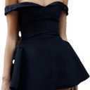 Women's Off-Shoulder Solid Color Mini Dress, Sleeveless Zipper Casual Slim Dress, Small, Black 