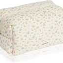 Large Floral Quilted Makeup Bag,Cute Cosmetic Bag for Women and Girls,Travel Coqutee Aesthetic Organized Bag
