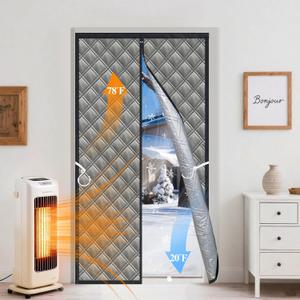 Magnetic Thermal Insulated Door Curtain 38 * 83",Door Cover Curtain Made of Oxford&Cotton&Aluminum Foil for Winter Blocks Drafts for Interior/Exterior Doors, Pet Friendly Energy Saver,Gray