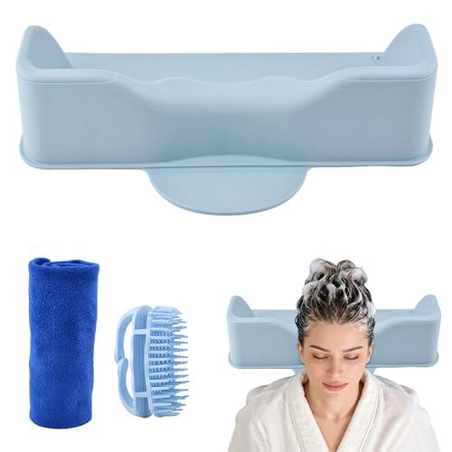 Hair Washing Station,Portable Hair Washing Basin for Sink or Bathtub,Silicone Shampoo Bowl with Scalp Massager,Tear-Free Shampoo Bowl with Suction Cups for Elderly Pregnant