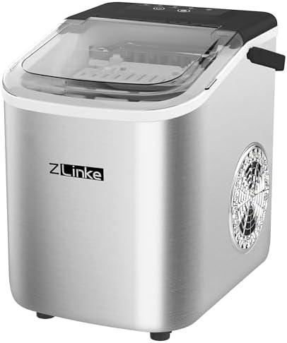 Countertop Ice Maker Machine - 6 Mins 9 Bullet Ice, 26.5lbs/24Hrs, Portable With Self-Cleaning, Scoop, and Basket (Steel)