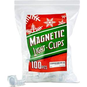 Signs Authority 100 Pack Extra Strong Magnetic Christmas Light Clips - Magnetic Hooks for Outdoor String Lights on Gutters, Fences, Roof - Shatterproof All-Weather Magnet Clips for Xmas Lights Outdoor