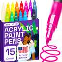 ARTISTRO 15 Acrylic Paint Pens, Art Set Acrylic Paint Markers, Fabric Markers for Textile, Canvas, Rock, Glass, Wood, Paper, Pumpkin, DIY for Kids and Adults (Multicolor)