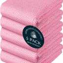Pink Kitchen Towels 5 Pack, Ultra Absorbent, Diamond Weave Durable Towel Set, 100% Cotton, Reusable, Quick Dry Dish Towels for Cleaning Counters, Drying Dishes, Everyday Cleanup