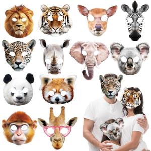 CHUNNIN 24pcs Animal Masks Party Favors Jungle Safari Themed Birthday Masks Realistic Printed Wild Petting Zoo Animal Costume Dress Up for Woodland Adults Party Supplies Decoration