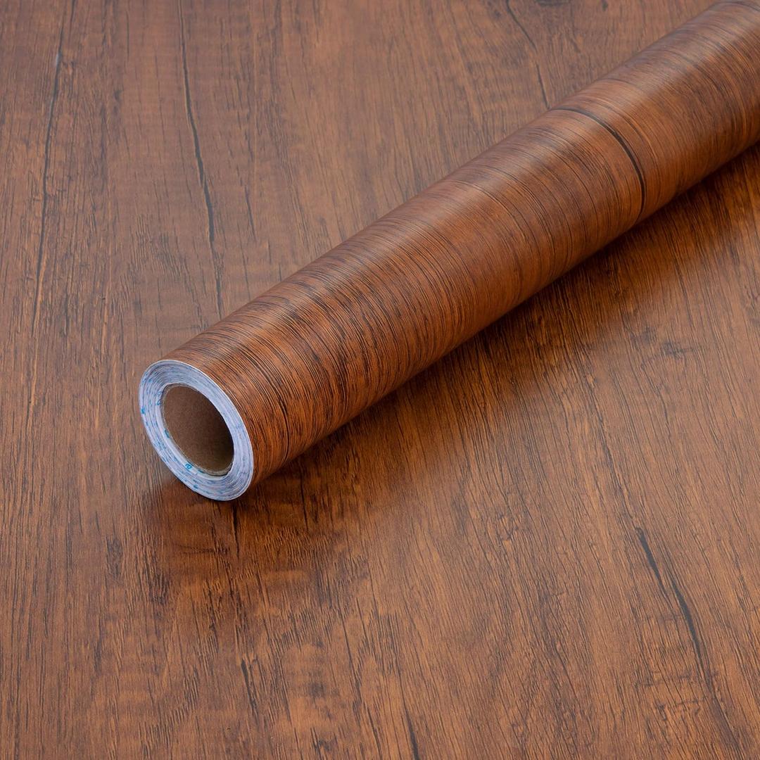 Decoroom Wood Grain Contact Paper 17.71" X 394" Peel and Stick Wallpaper Wooden Look Wallpaper Self-Adhesive for Drawer Shelf Liner Cabinet Easy to Apply (17.7" x 394", Brown Red)