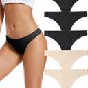voenxe Seamless Women Underwear Thongs, No Show Ladies Thong, No Line Workout Breathable Comfortable Panties, Soft Undies, 5-Pack, XL 