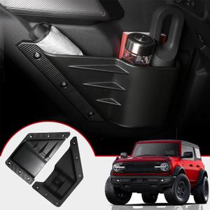Mabett Front Door Storage Pockets for Ford Bronco Accessories 2021 2022 2023 2024 2025 2026, Side Door Organizer Box fit Bronco 2/4-Door, Insert Cup Holder(2PCS)