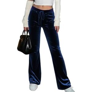 Aleumdr Womens High Waisted Sweatpants Flare Leg Lounge Pants Drawstring Waist Velour Pants Pajama Pants with Pockets, XL