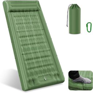32.68" Extra Wide Sleeping Pad for Camping, Camping Mattress with Pillow, Inflatable Sleeping Pads with Built-in Foot Pump, 5.11" Thickened Sleeping Mat for Backpacking Hiking Tent (Army Green)