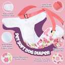 Pet Soft Dog Diapers Female with Suspenders, 3 Pack Reusable Female Dog Diapers for Heat, Dog Period Panties for Doggie in Cycle (Large, Flowers)